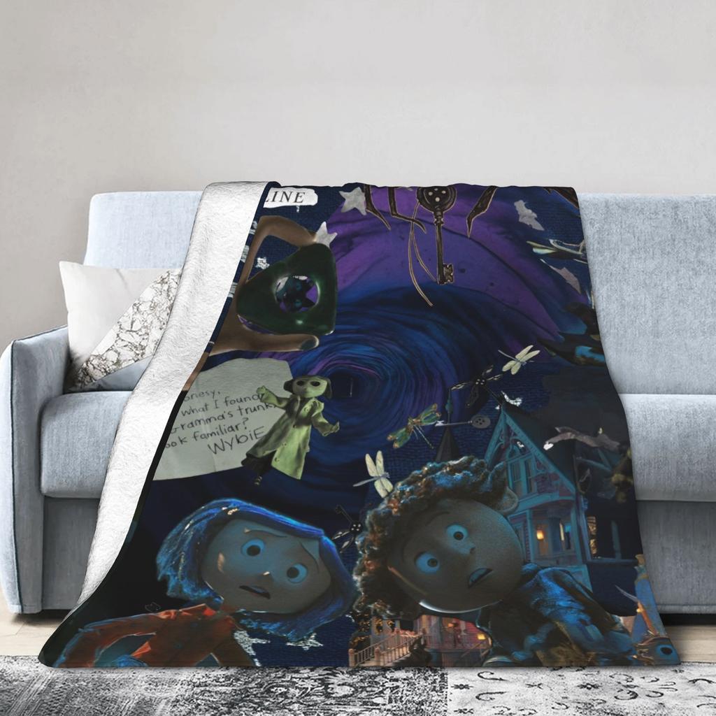 Coraline Halloween Horror Blankets Fleece Print Multifunction Lightweight Throw Blankets for Bed Bedroom Bedspread