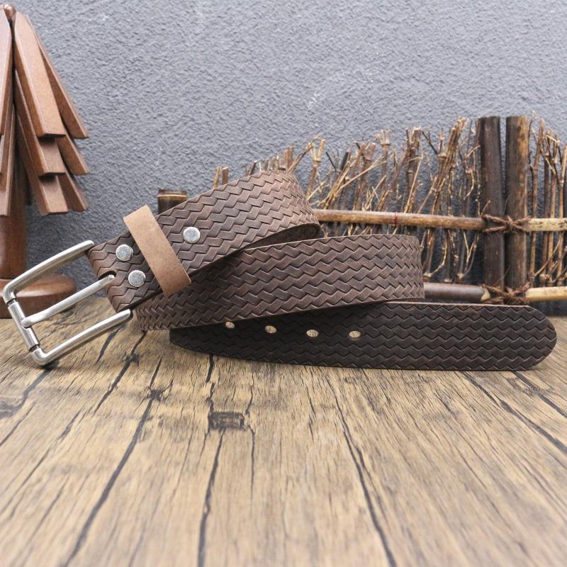 Retro woven carved Crazy Horse leather belt, men's old first-layer cowhide belt
