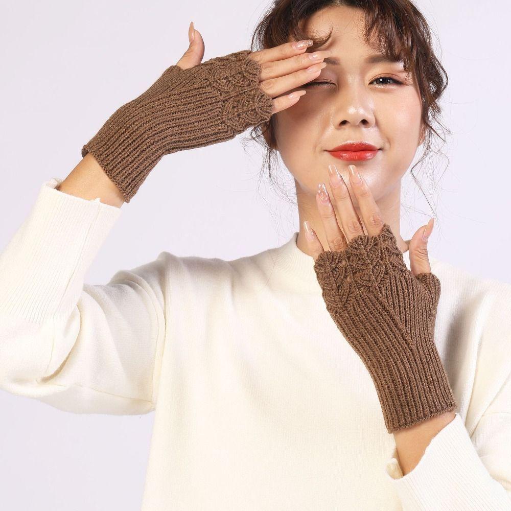 Hollow Out Knitted Gloves Vintage Fingerless Gloves All-Match Winter Wool Gloves Autumn
