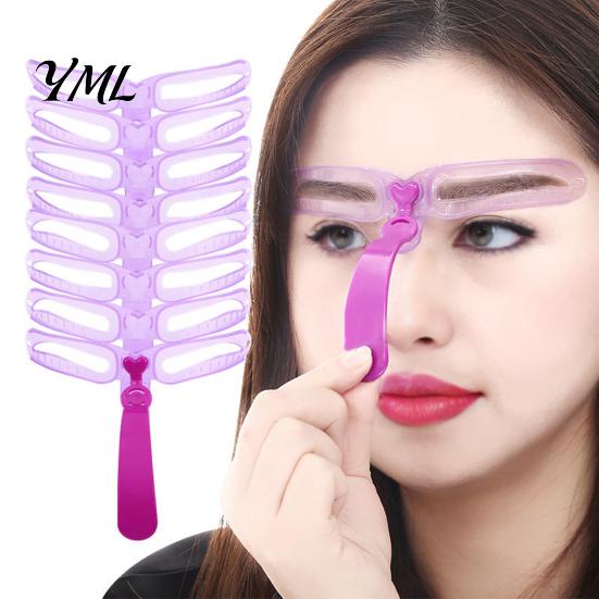 Easy Brow Shaping Tool 1/2 Sets Eyebrow Stencil Kit, 8 Shape Template with Handle & Portable Headband, Reusable Drawing Guide Tools for Women Beginner