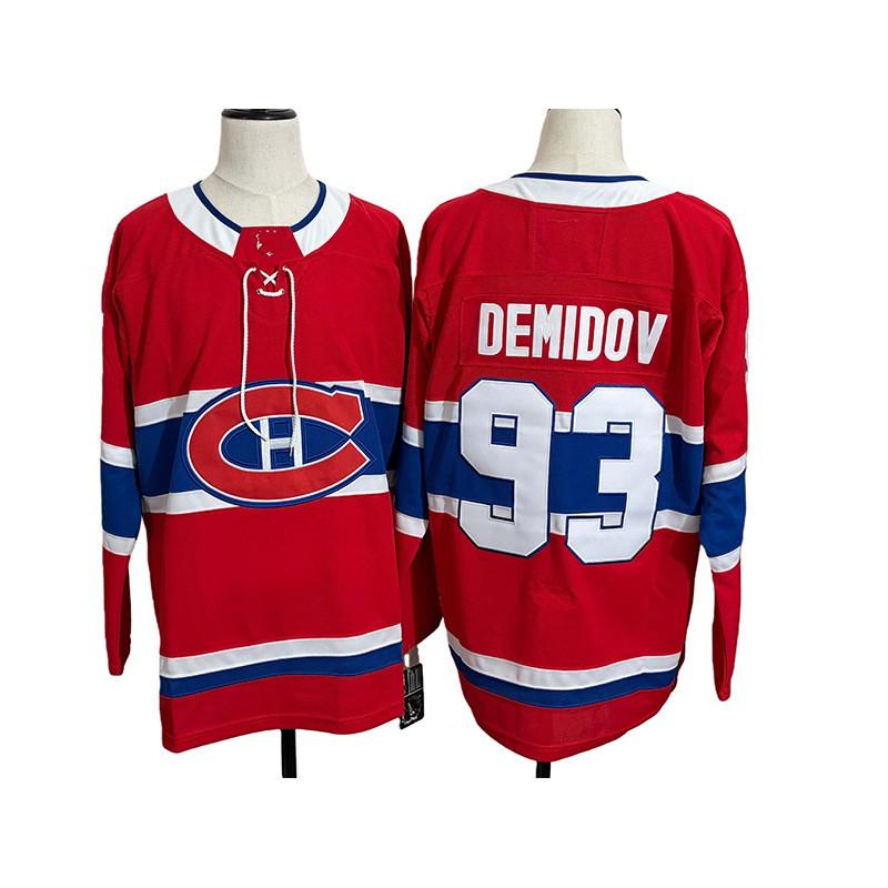 Mens Retro Ice Hockey Jersey Custom Embroidered 93 Suzuki Demidov Caufield Team Sport Uniform Cotton Blend