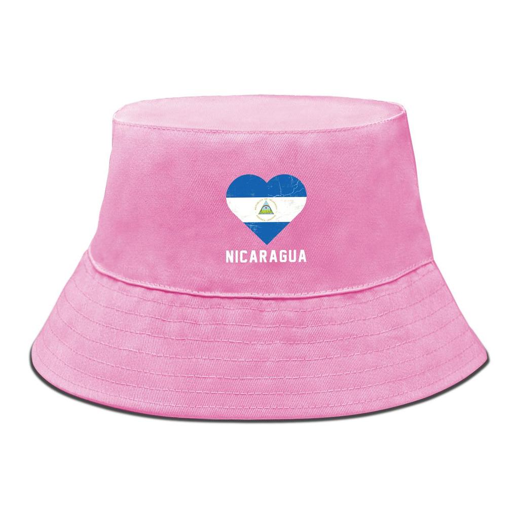 Flag of Nicaragua Print Bucket Hat , Heart Fisherman Cap Unisex Casual Spring Beach Hat