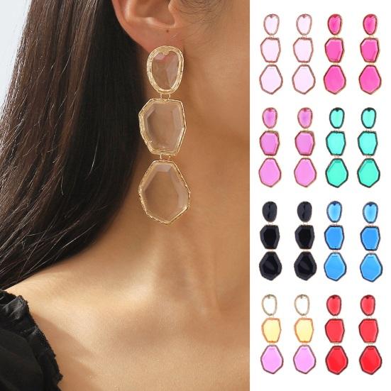 1 пара женских длинных сережек из смолы неправильной геометрической формы, висячие многослойные гладкие гальванические серьги