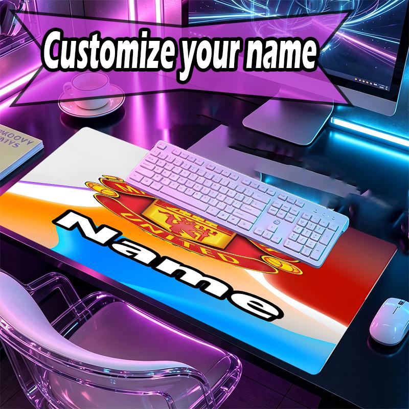 Custom Name Personalized Manchester Football F.C Pattern Mousepad, Laptop PC Desk Mat, Decorative Desk Mat for Home Keyboard Pad Gift