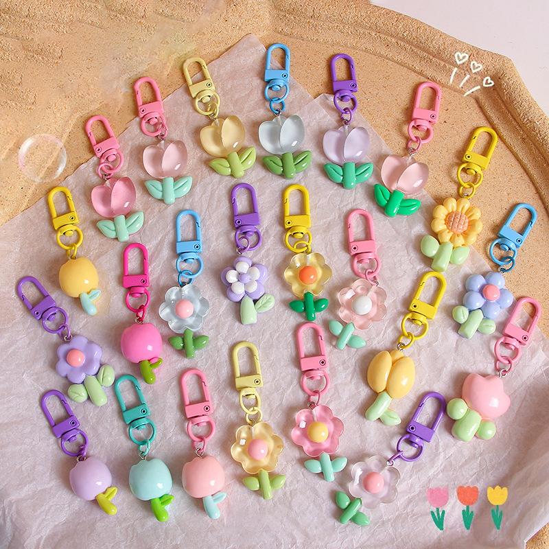 Корейский стиль конфетный цвет тюльпан цветок кулон брелок сумка украшения наушники чехол украшения автомобиль ключи аксессуары