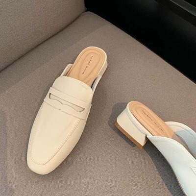 Летние женские туфли без шнуровки, лоферы на плоской подошве, мокасины с закрытым квадратным носком, модные удобные туфли-лодочки из искусственной кожи с открытой спиной, повседневные шлепанцы