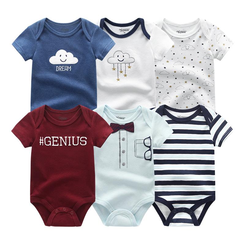 KIDDIEZOOM 6 PCS Newborn Cartoon Onesie Bodysuits Short-sleeved Suits for Babies Boys Baby Girl Clothes
