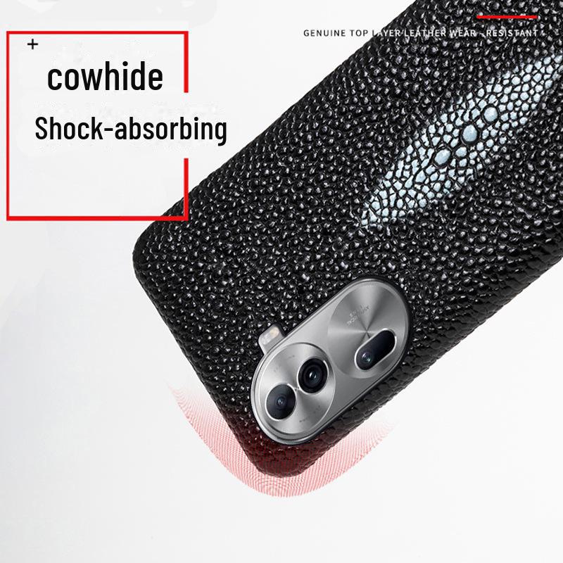 Чехол-накладка из кожи коровьей шкуры с жемчужным узором рыбьей кожи для OPPO Reno4/Reno4Pro