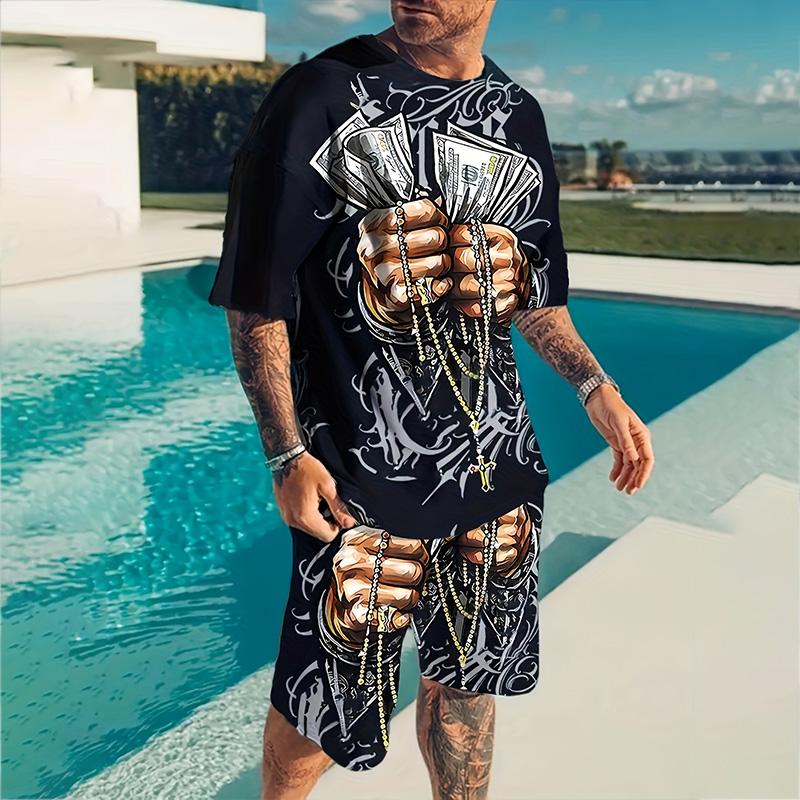 Модный мужской повседневный винтажный костюм, летний дышащий освежающий костюм в пляжном стиле с принтом 3D тигра, свободный мужской топ большого размера