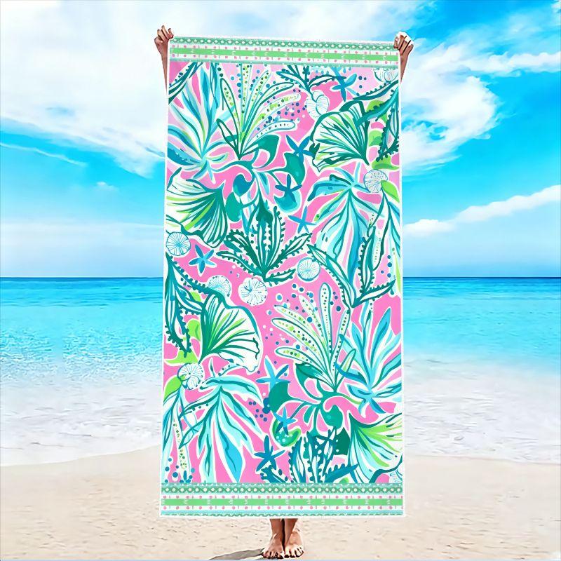 1Pc, Tropical Leaf Beach Towel, Super Absorbent Lightweight Beach Towel - Sand-Free Quick-Dry Towel, Soft Microfiber, Suitable for Various Settings Su