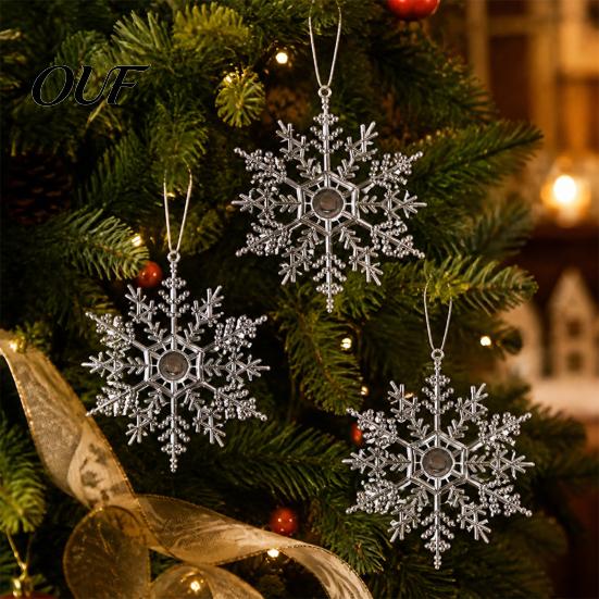 Gold Silver Red Christmas Tree Baubles 3Pcs Snowflakes Ornaments, 10cm Glitter Hanging Plastic Snowflake Decorative Ornaments for Season Decorations