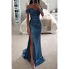 Ladies Party Sequined One-neck Split Dress Summer New Casual Sleeveless V-neck Sexy Elegant Long Skirt