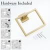 TQKAG Brushed Gold Towel Ring Bathroom Hand Towel Holder Stainless Steel Square Towel Bar Hangers Wall Mounted