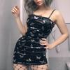 Harajuku Black Dress Women Gothic Spaghetti Strap Backless Off Shoulder Dresses Female Fashion Casual Print Sexy Dress