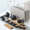 Kung Fu Tea Set, Portable Ceramic Tea Set, Adult Asian Tea Set, Tea Gift Set, Grey Holster, Portable Travel Bag, Home
