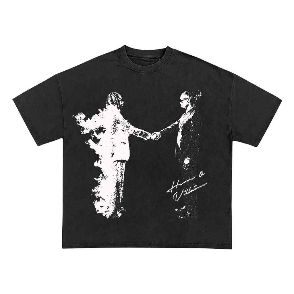 Hot Sale Metro Boomin Heroes Villains Poster Graphic Print T-shirt Vintage Washed Cotton Summer New Tee Men Women Cotton Top Fashion Oversized Top
