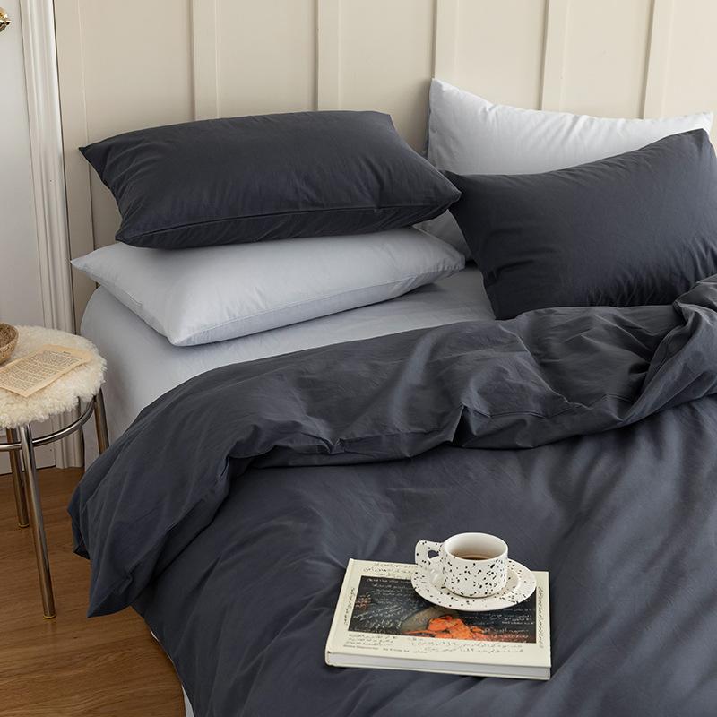 Сплошной цвет в скандинавском стиле, комплект из четырех предметов из чистого хлопка, простыня из хлопка, пододеяльник, простой комплект из трех предметов, пододеяльник