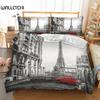 Novelty Gift Paris Tower Red Car Print Polyester Bedding Set Romantic London City Quilt Duvet Cover+Pillowcase 2/3pcs