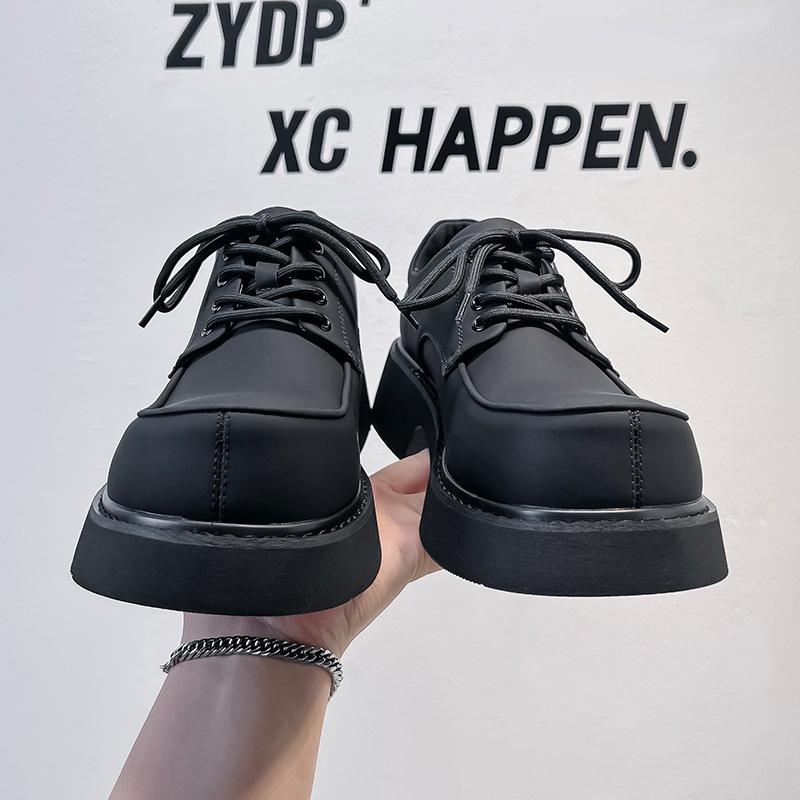Туфли мужские кожаные на платформе в британском стиле 2024 года, черные туфли-лоферы на высоком каблуке во французском стиле для студентов 57323-A