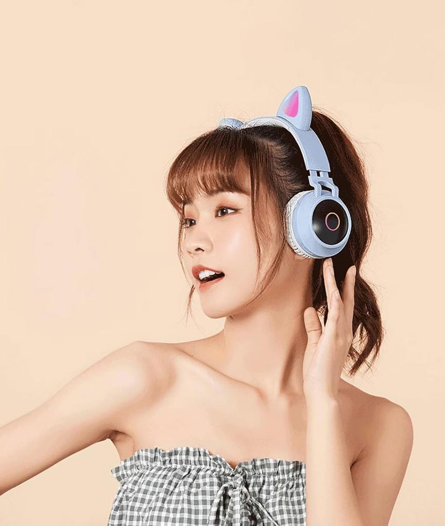 Кошачьи ушки Bluetooth Кошачьи ушки Bluetooth Складные светодиодные радужные цвета Совместимость с Bluetooth TF Для детей и герметичный стереосистема Может быть проводным и