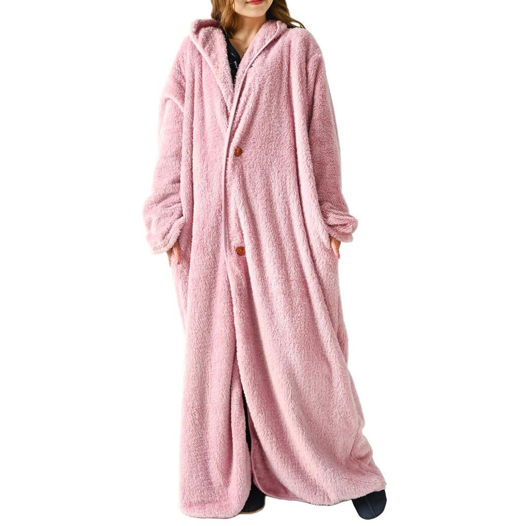 Wearable for Women and Long Sheepskin Brushed Plus One Size Fits Pink Lulu&berry Blanket, Long, 150cm, Men, Fluffy, Sleeve, Boa, Lining, Size, Warm,