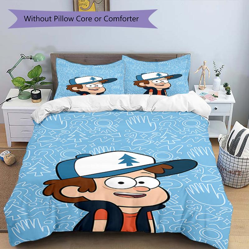 3pcs Gravity Falls Bedding Set Duvet Cover Closure Includes 1 Duvet Cover & 2 Pillowcases, Soft and Comfortable for All Seasons.