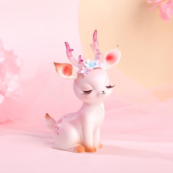 Раскрашенная вручную фигурка оленя, мультяшная смола, интересная 3D скульптура розового оленя для двора