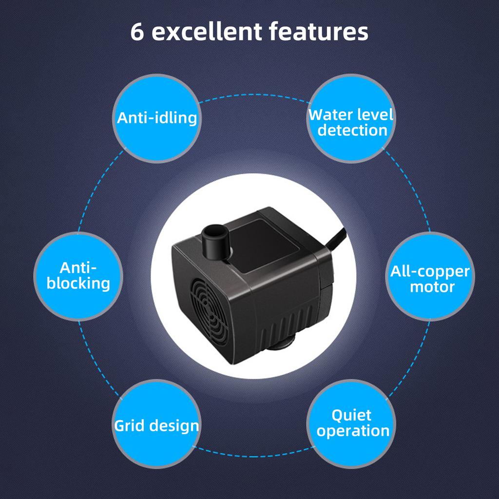 Solar Water Pump with 5 LED Color Light 7pcs Nozzle Kit Solar Fountain Pump 170L/H Max Flow 40-60cm