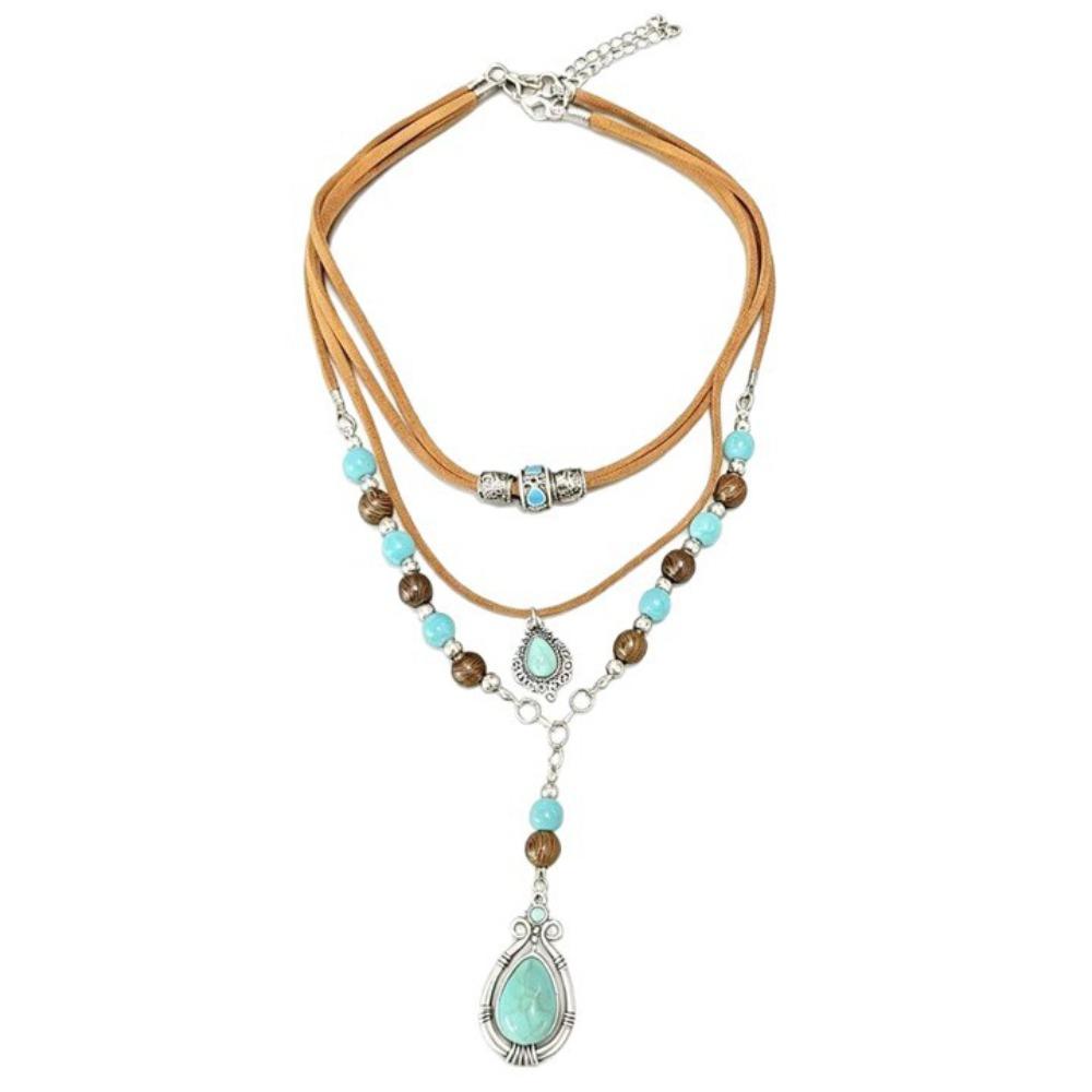 Blue Pendant Necklace Bohemian Style Stack Beach Choker Fashion Multilayer Necklace Party Wear