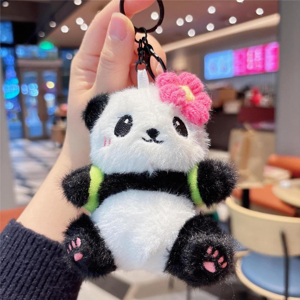 Flower Cartoon Panda Pendant Cute Key Ring Plush Panda Key Chain  School Bag Pendant