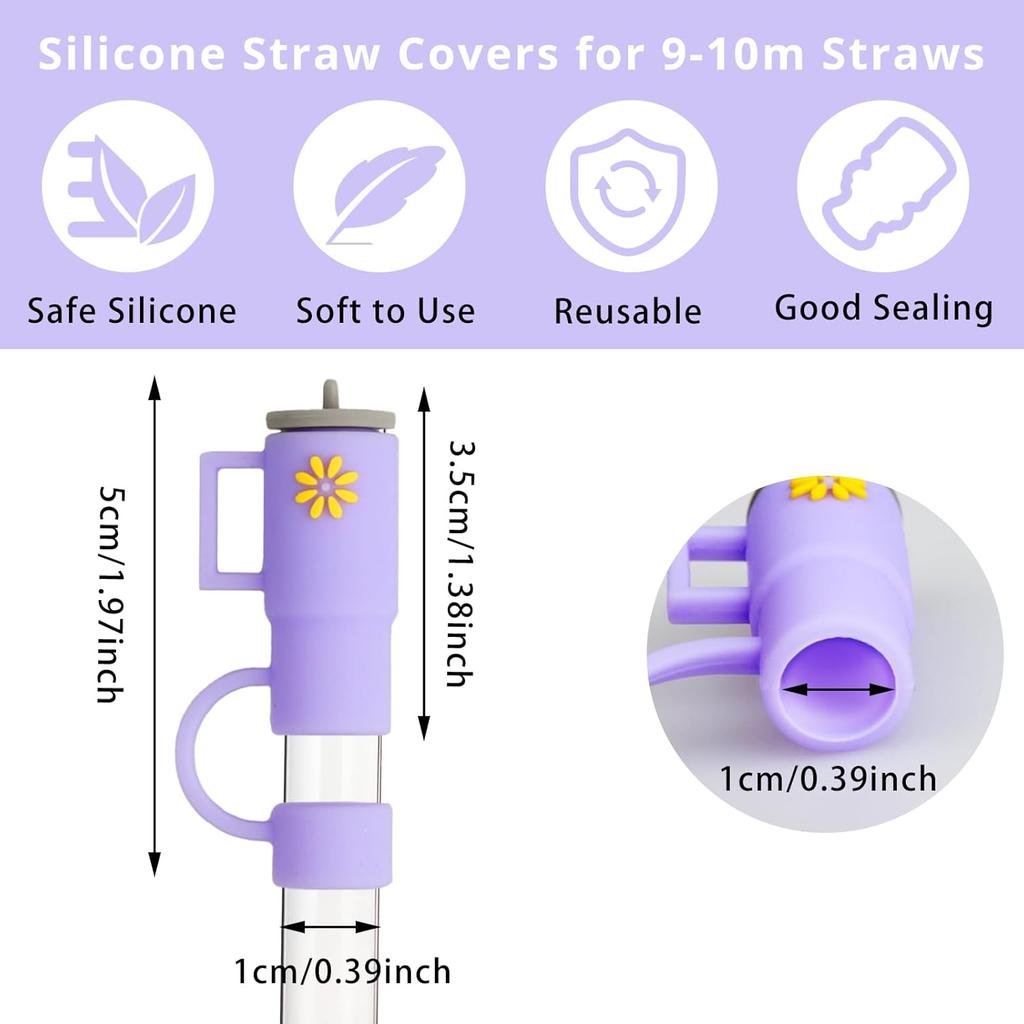 6PCS Straw Cover Cap for Stanley Cup 30oz & 40oz, 10mm/0.39inch Silicone Straw Caps Mini Tumbler Straw Toppers Dust Resistant Spill Proof Stanley Cup