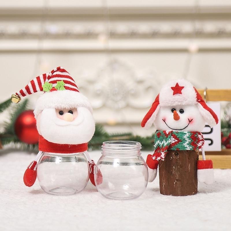 Snowman Santa Deer Candy Jar Christmas Storage Containers Bottle Candy Holder with Stuffed Decorations