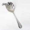 Decorative Serving Spoon Hammer-Grain Handle Shell Shape Design Polished Mirror Finish Soup Kitchen Tableware Artistic