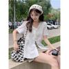 Ladies' White Short Sleeved Shirt Fashionable Lace Up Tops Japanese Casual Slightly Transparent Women's Cardigan