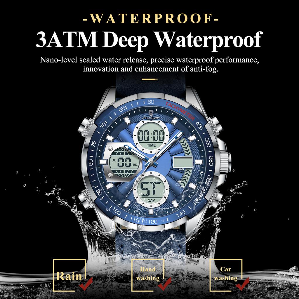 POEDAGAR LED Luxury Men Quartz Wristwatch Waterproof Luminous Week Date Digital Man Clock Alarm Fashion Electronic Men's Watches