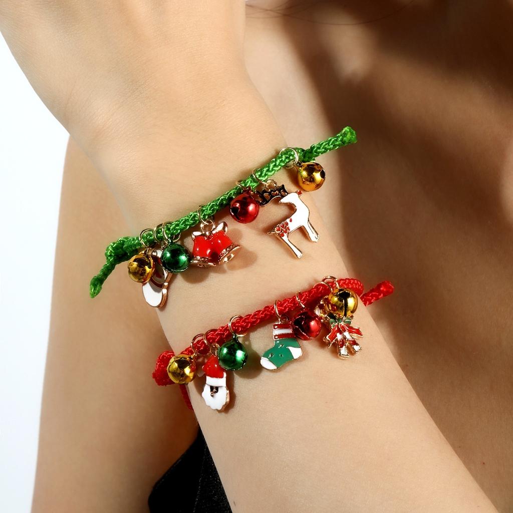 Рождественский браслет с колокольчиком лося для пары, регулируемый браслет с мультяшной масляной каплей в виде трости Санты