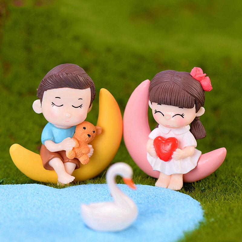 Moon Couple Miniature Figurine Fairy Garden Dollhouse Decor Micro Landscape