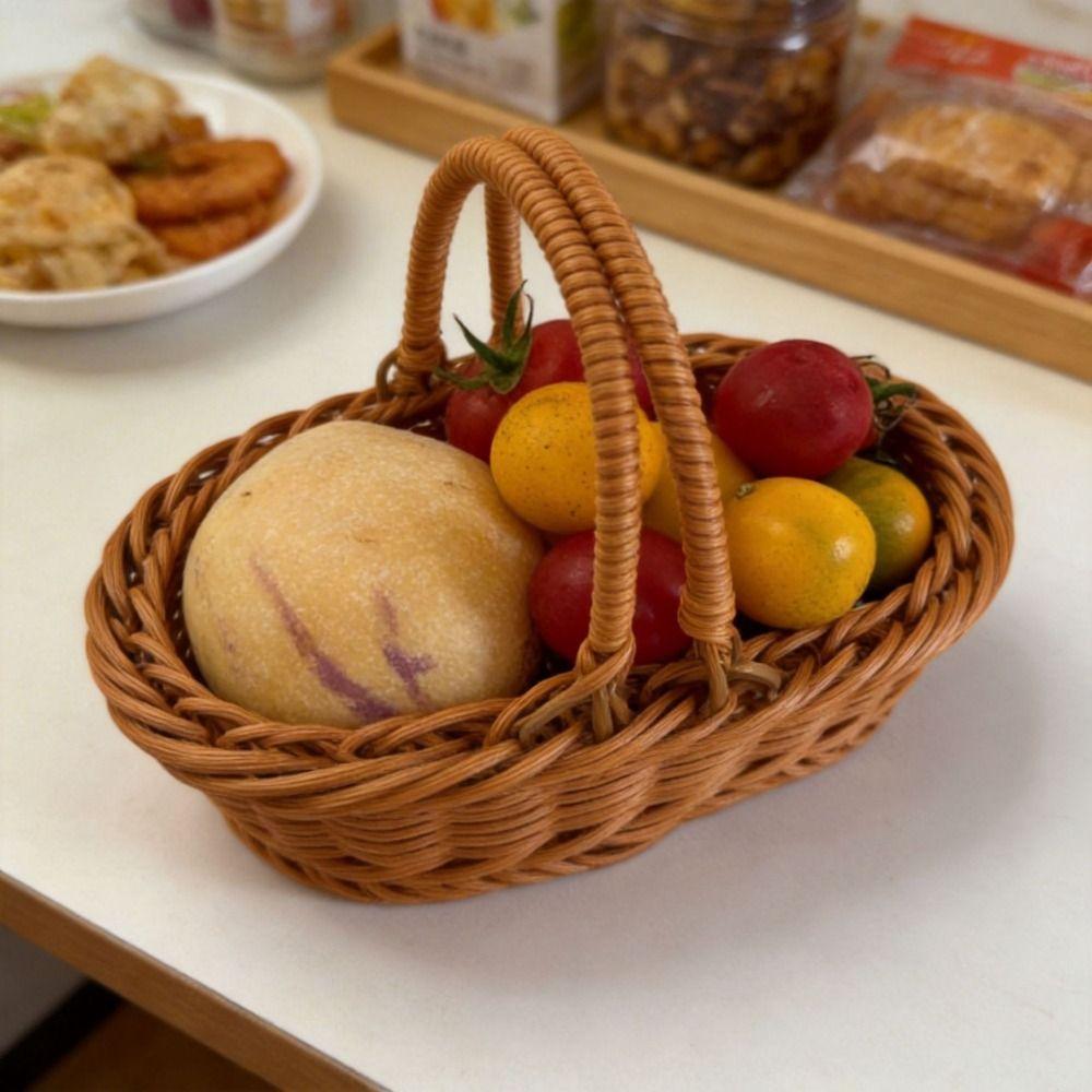 Простая корзина для хранения из искусственного ротанга, портативная, экономит место, контейнер для хлеба, декоративный поднос из искусственной лозы для дома
