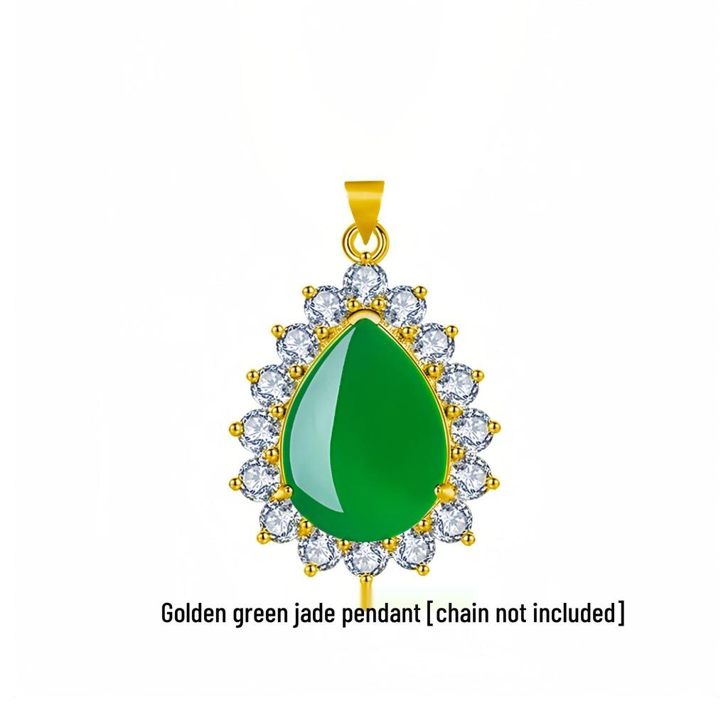 Подвеска Yi Hua Лепесток Зеленый Нефрит и Халцедон Ожерелье на Ключицу