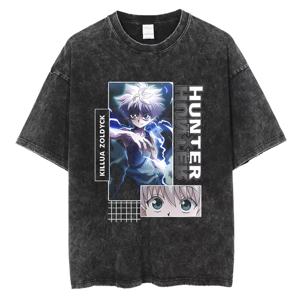 2026 Hot Sale HUNTER×HUNTER T Shirt Kurapika Manga Tshirt Men Women Hip Hop Washed Cotton T-shirt Clothing Summer Short Sleeve Tees Streetwear Top