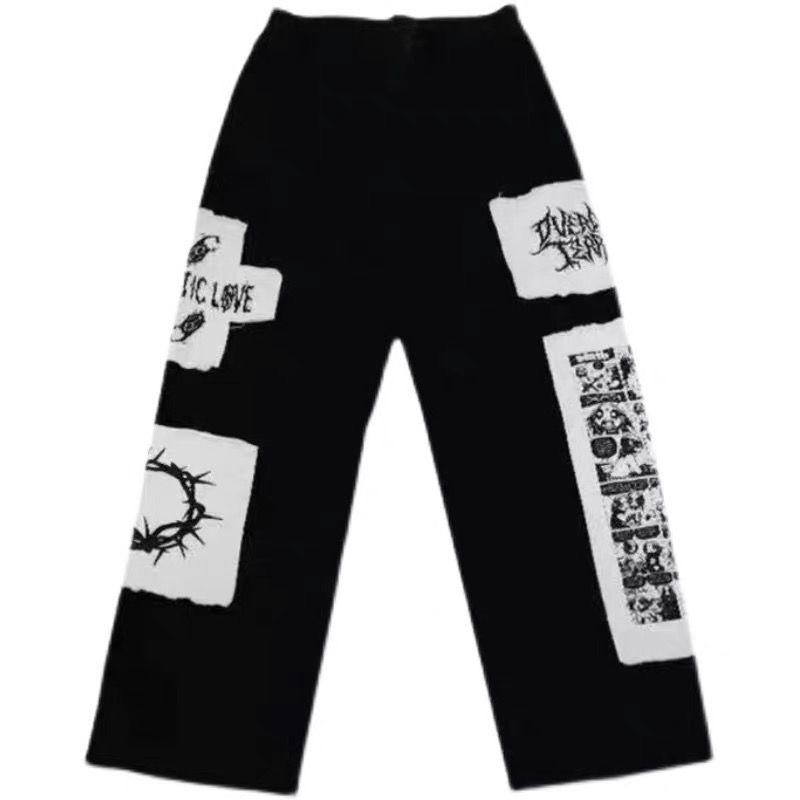 Брюки-карго большого размера, мужские весенне-осенние нашивки с героями мультфильмов, модные повседневные брюки High Street в стиле Харадзюку, уличная мужская одежда