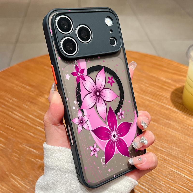Retro Flower Print Case For iPhone 17 18 Pro Max Hybrid TPU+PC Magnetic Phone Cover For iPhone 16 15 14 13 Pro Max 17E