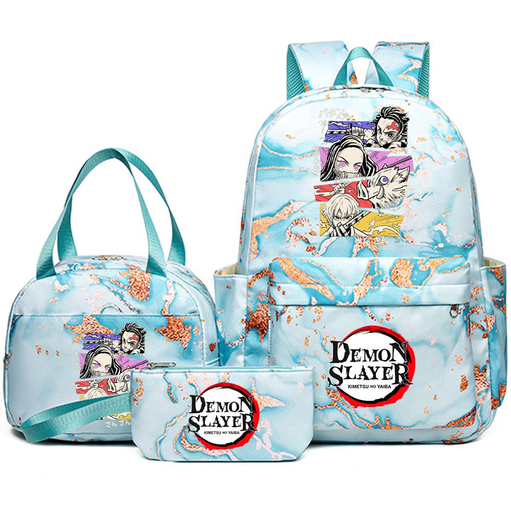 3 шт./комплект Рюкзак с принтом «Клинок, рассекающий демонов» с сумочкой и пеналом для подростка, школьника, девочки, мальчика, большой вместимости, водонепроницаемый, для книг, школьный, дорожный, подарок