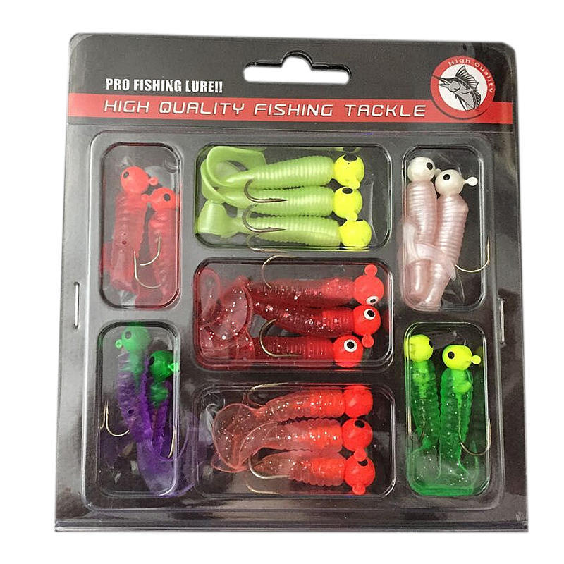 Набор рыболовных приманок Jig Lead Head Hooks Soft Worm Grub Single Tail Bait 17 шт.
