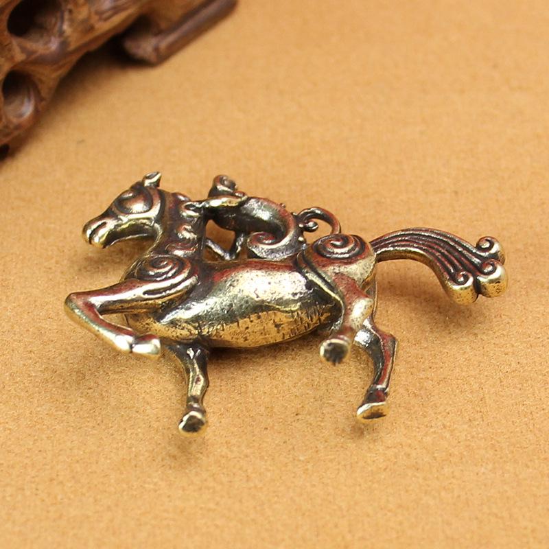 Antique Brass Monkey Zodiac Ornament: Small Desktop Copper Horse Figurine