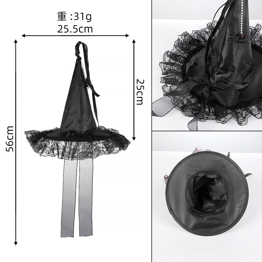 Dark Gothic Spider Lace Witch Hat Halloween Cosplay Party Costume Crone Headwear for Women Men Unisex Adult
