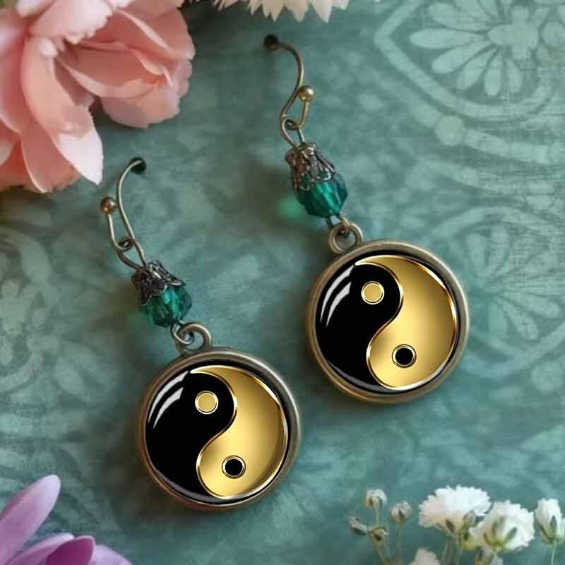 Style Retro Yin Yang Tai Chi Diagram Illustration Fashionable Everyday Versatile Accessories Earrings