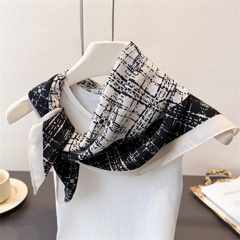 Plaid Texture Herringbone Pattern Cotton And Linen Small Square Scarf Silk Scarf Imitation Velvet Headscarf Shawl Sun Protection Scarf