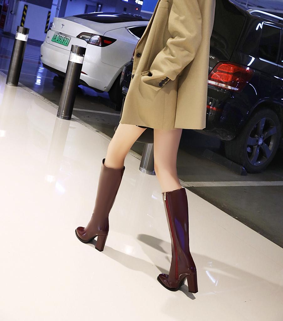 Женские сапоги на высоком каблуке, модный темперамент, осенне-зимние новые сапоги большого размера на толстом каблуке, однотонные, среднего размера