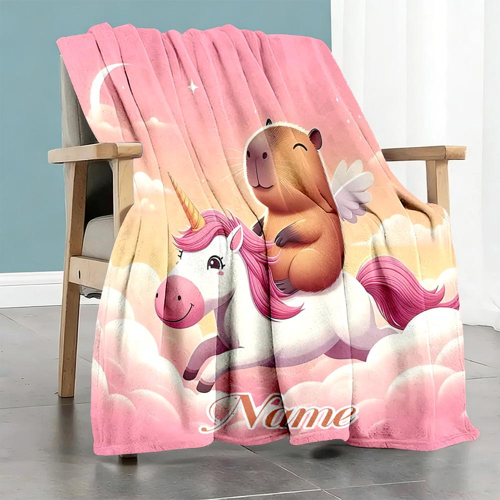 Capybara Unicorn Customize Your Name Blanket Cozy Personalized Blanket Soft & Cozy Versatile for Living Room Office Chair Office Chair All-Season Use